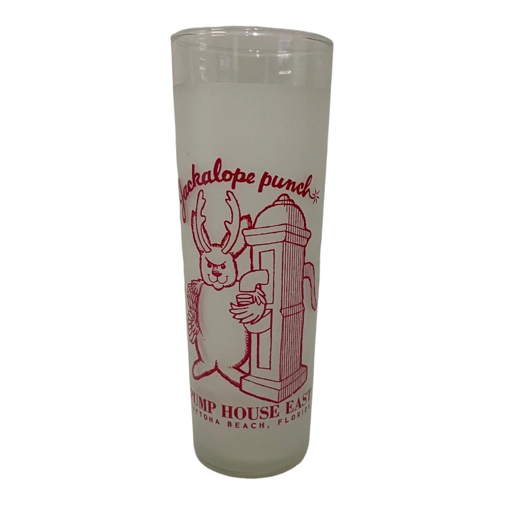 Jackalope Punch Pump House East Daytona Florida 7 Inch Drink Glass Frosted